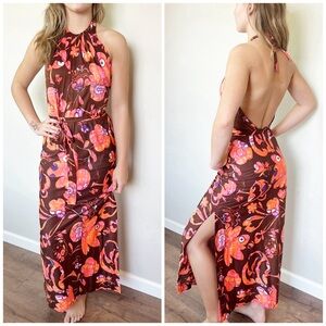 Vintage 70s Hippie Halter Maxi Dress Summer Sundress Beach Boho Style S